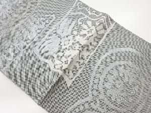 変わり横段に抽象花鳥模様織出し名古屋帯